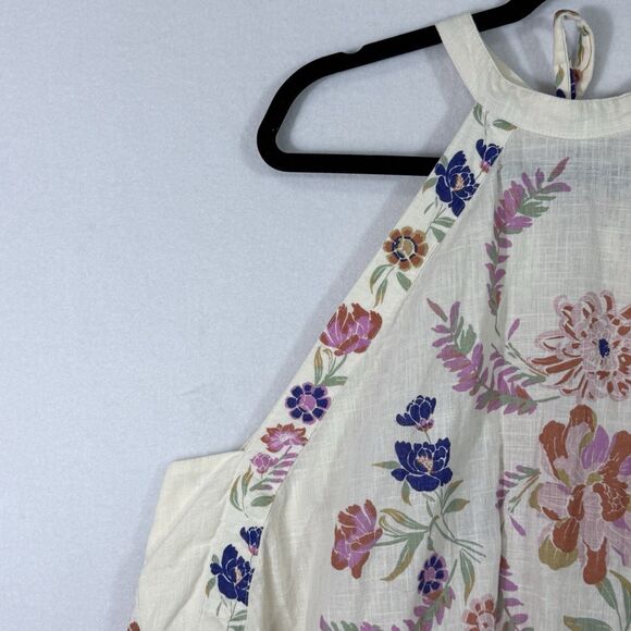 Free People Emily Ivory Floral Print Halter Tie-Back Tank Top Size L Boho Preppy - Picture 5 of 15